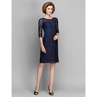 LAN TING BRIDE Sheath / Column Mother of the Bride Dress - Sexy Knee-length 3/4 Length Sleeve Lace with Lace Criss Cross