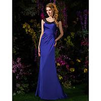 LAN TING BRIDE Sweep / Brush Train Satin Chiffon Bridesmaid Dress - Sheath / Column Scoop Petite