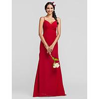 LAN TING BRIDE Floor-length Chiffon Bridesmaid Dress - Sheath / Column Spaghetti Straps Plus Size / Petite with Criss Cross