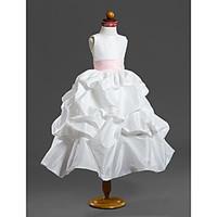 LAN TING BRIDE Ball Gown Tea-length Flower Girl Dress - Taffeta Scoop with Pick Up Skirt Sash / Ribbon Ruffles