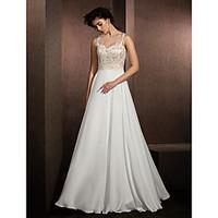 LAN TING BRIDE A-line Wedding Dress See-Through Floor-length Jewel Lace Satin Chiffon with Appliques