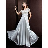 LAN TING BRIDE A-line Princess Wedding Dress See-Through Floor-length Jewel Lace Satin Chiffon with Lace Sash / Ribbon