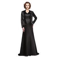 LAN TING BRIDE Sheath / Column Mother of the Bride Dress - Two Pieces Floor-length Sleeveless Stretch Satin with Sequins