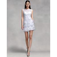 LAN TING BRIDE Sheath / Column Wedding Dress - Chic Modern Reception Little White Dress Short / Mini Jewel Lace with Flower