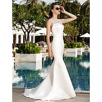 LAN TING BRIDE Trumpet / Mermaid Wedding Dress Simply Sublime Sweep / Brush Train Scoop Satin Tulle with Bow