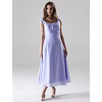 LAN TING BRIDE Tea-length Chiffon Bridesmaid Dress - A-line / Princess Off-the-shoulder Plus Size / Petite