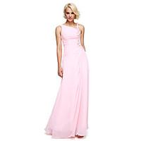 LAN TING BRIDE Floor-length Chiffon Bridesmaid Dress - Ball Gown Notched with Beading / Flower(s)