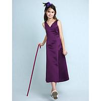 LAN TING BRIDE Knee-length Satin Junior Bridesmaid Dress A-line Princess V-neck Natural with Pleats