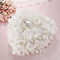 Lace Heart Shape With White Rose and Bow Ring Box Pillow for Wedding(262614cm)