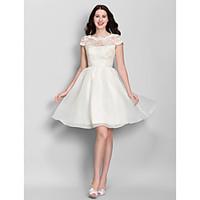 LAN TING BRIDE Knee-length Scoop Bridesmaid Dress - See Through Sleeveless Lace Organza