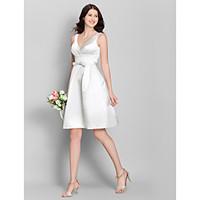 LAN TING BRIDE Knee-length V-neck Bridesmaid Dress - Open Back Sleeveless Satin