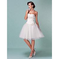 LAN TING BRIDE Ball Gown Wedding Dress - Chic Modern Reception Little White Dress Knee-length Sweetheart Tulle withCriss-Cross Flower