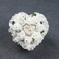 Lace Heart Shape With White Rose and Bow Ring Box Pillow for Wedding(262614cm)