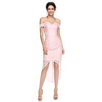 LAN TING BRIDE Asymmetrical Off-the-shoulder Bridesmaid Dress - Sexy See Through Sleeveless Lace