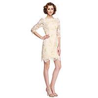 LAN TING BRIDE Sheath / Column Mother of the Bride Dress - Elegant Knee-length Half Sleeve Lace with Appliques