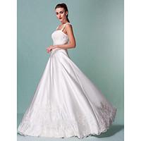 LAN TING BRIDE A-line Wedding Dress - Classic Timeless Vintage Inspired Floor-length Square Satin with Appliques Sequin