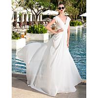 LAN TING BRIDE Sheath / Column Wedding Dress - Classic Timeless Simply Sublime Sweep / Brush Train V-neck Georgette with Draped