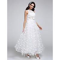 lan ting bride a line wedding dress see through ankle length jewel lac ...