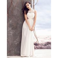 LAN TING BRIDE Sheath / Column Wedding Dress See-Through Sweep / Brush Train Jewel Chiffon Lace with Criss-Cross Lace