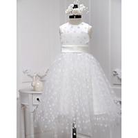 LAN TING BRIDE A-line Knee-length Flower Girl Dress - Tulle Jewel with Sash / Ribbon