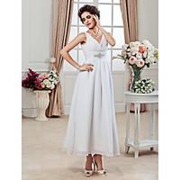 LAN TING BRIDE A-line Princess Wedding Dress - Chic Modern Reception Little White Dress Ankle-length V-neck Chiffon withBeading Ruche