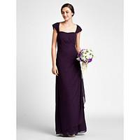 LAN TING BRIDE Floor-length Scalloped Bridesmaid Dress - Open Back Short Sleeve Chiffon