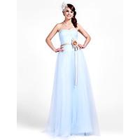 LAN TING BRIDE Floor-length Strapless Sweetheart Bridesmaid Dress - Floral Sleeveless Tulle