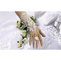 Lace Elbow Length Wedding/Party Glove with Pearl Adjustable Rose Ring(1 PCS)