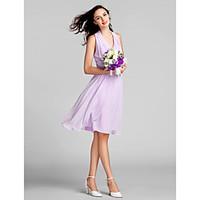 LAN TING BRIDE Knee-length Chiffon Bridesmaid Dress - Sheath / Column Halter Plus Size / Petite