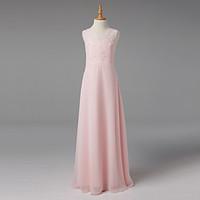 LAN TING BRIDE Floor-length Chiffon Lace Junior Bridesmaid Dress - Open Back Sheath / Column V-neck with Lace