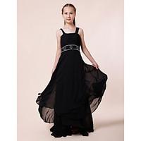 LAN TING BRIDE Floor-length Chiffon Junior Bridesmaid Dress Sheath / Column Straps Empire with Beading Draping