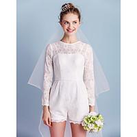 LAN TING BRIDE Sheath / Column Wedding Dress See-Through Short / Mini Jewel Lace with Bow Pocket Sash / Ribbon