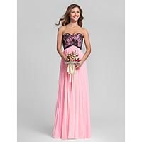 LAN TING BRIDE Floor-length Sweetheart Bridesmaid Dress - Color Block Sleeveless Chiffon Lace