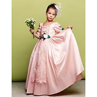 LAN TING BRIDE A-line Princess Floor-length Flower Girl Dress - Taffeta Square with Flower(s) Lace