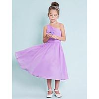 Lanting Bride Tea-length Chiffon Junior Bridesmaid Dress A-line One Shoulder with Side Draping