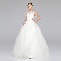 LAN TING BRIDE Ball Gown Wedding Dress Simply Sublime Sweep / Brush Train Jewel Lace Tulle with Appliques