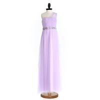 LAN TING BRIDE Floor-length Tulle Junior Bridesmaid Dress Sheath / Column One Shoulder Natural with Beading Sash / Ribbon Criss Cross