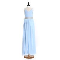 LAN TING BRIDE Floor-length Chiffon Junior Bridesmaid Dress Sheath / Column Spaghetti Straps Natural withCrystal Detailing Sash / Ribbon