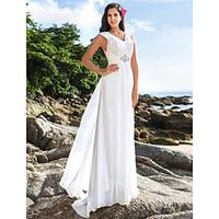 LAN TING BRIDE Sheath / Column Wedding Dress - Classic Timeless Elegant Luxurious Vintage Inspired Open Back Floor-length V-neck