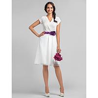 LAN TING BRIDE Knee-length V-neck Bridesmaid Dress - Floral Short Sleeve Chiffon