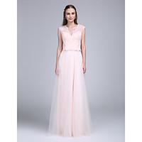 LAN TING BRIDE Floor-length V-neck Bridesmaid Dress - See Through Sleeveless Lace Tulle