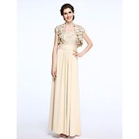 LAN TING BRIDE Sheath / Column Mother of the Bride Dress - Elegant Ankle-length Short Sleeve Chiffon Lace with Lace Ruching