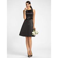 LAN TING BRIDE Knee-length Satin Bridesmaid Dress - A-line Jewel Plus Size / Petite with Bow(s) / Sash / Ribbon