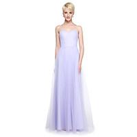 LAN TING BRIDE Floor-length Tulle Convertible Dress Bridesmaid Dress - A-line Plus Size / Petite with Ruffles / Side Draping