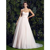 LAN TING BRIDE A-line Wedding Dress Wedding Dress in Color Court Train Sweetheart Tulle with Button Criss-Cross Crystal Floral Pin