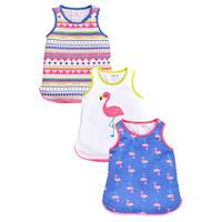 Ladybird Girls 3 Pack Flamingo Print Vests