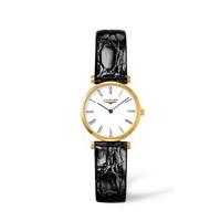 La Grande Classique de Longines ladies\' black leather strap watch