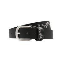 Ladies floral embroidered leather look belt - Black