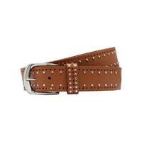 ladeis Studded Hole Punch Tan Leather Look Belt - Tan