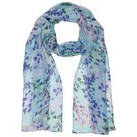 Ladies Silk Floral Print Scarf 100% Silk Turquoise Blue Print - Multicolour